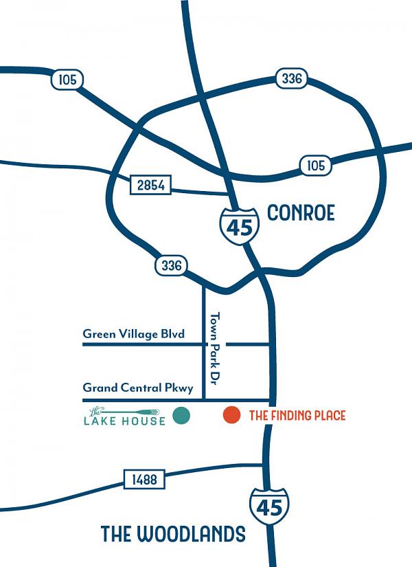 Map of roads in Conroe with directions to Grand Central Park
